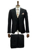 Mens Giovanni Testi 3 Piece Suit in Black – Notch Lapel 2 Button Jacket with Side Vents & Comfort Flex Waist Pants