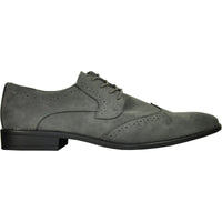 Bravo Mens Vegan Suede Wedding & Prom Wingtip Lace Up Dress Shoe in Grey