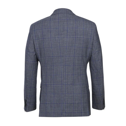English Laundry 2-Piece Gray with Blue Windowpane Slim Fit Suit Wool Blend