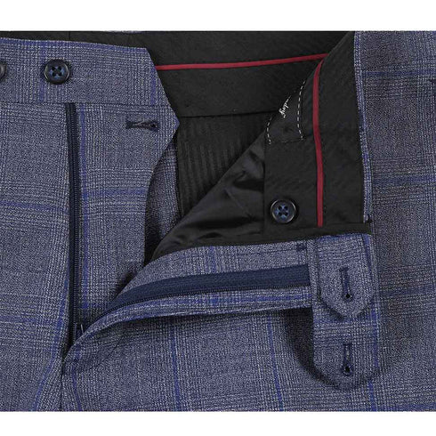 English Laundry 2-Piece Gray with Blue Windowpane Slim Fit Suit Wool Blend