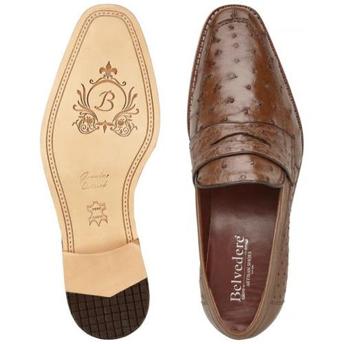 Belvedere Espada Tabac  Genuine Ostrich Quill Penny Loafer