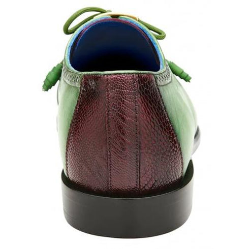 Belvedere Etore Antique Emerald Green / Wine Genuine Ostrich Leg  Italian Calf Shoes