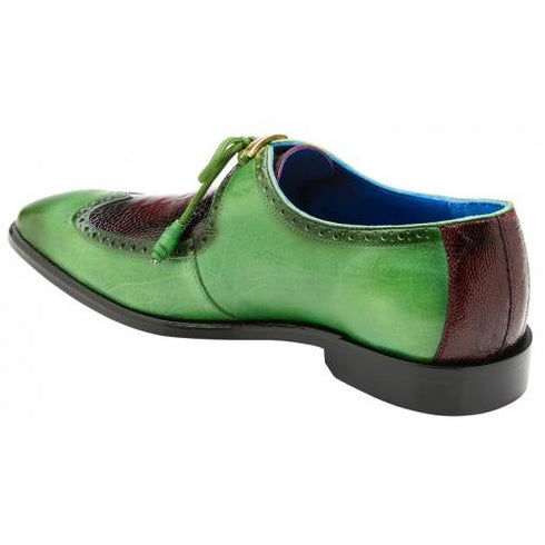 Belvedere Etore Antique Emerald Green / Wine Genuine Ostrich Leg  Italian Calf Shoes