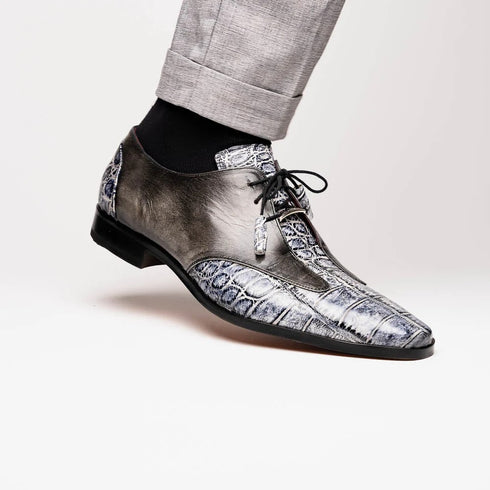 Marco Di Milano Anzio Exotic Alligator & Calfskin Leather Newspaper & Gray Oxfords