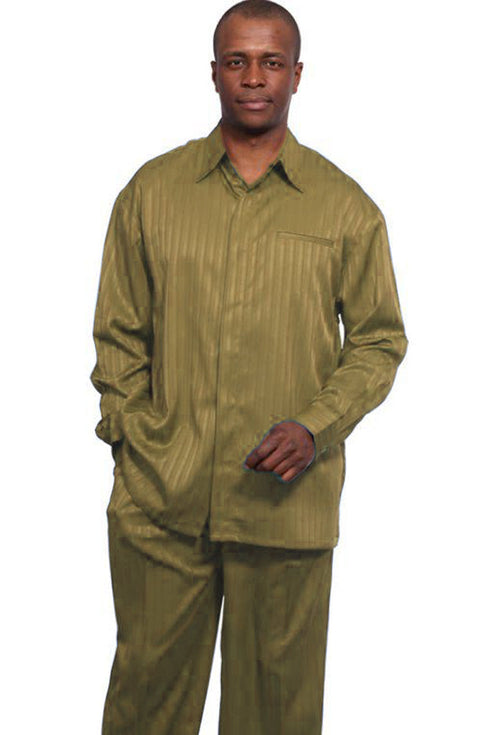 Mens Tone on Tone Pinstripe Leisure Set Walking Suit in Tan