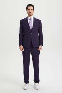 Men's Vested One Button Peak Lapel Stacy Adams Designer Suit in Eggplant