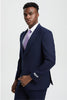 Men's Vested One Button Peak Lapel Stacy Adams Designer Suit in Navy Blue