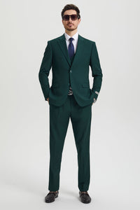 Men's Two Button Vested Stacy Adams Basic Designer Suit in Hunter Green