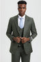 Men's Two Button Vested Stacy Adams Designer Sharkskin Suit in Olive Green