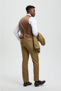 Men's Two Button Vested Stacy Adams Designer Sharkskin Suit in Light Mustard