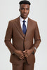 Men's Two Button Vested Stacy Adams Designer Sharkskin Suit in Cognac