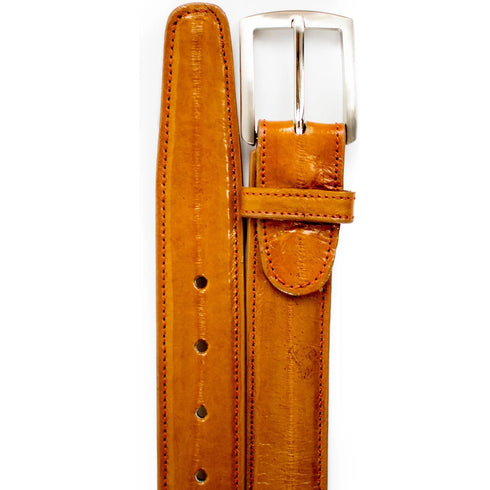 Men's Belvedere Genuine Eel Skin Dress Belt in Camel