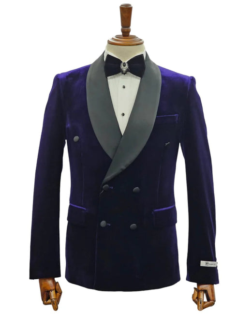 Double Breasted Tuxedo Suit  - Slim fitted - Eggplant Suit - Shawl Collar