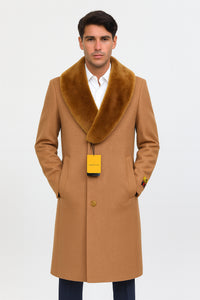 Mens Full Length And Cashmere Overcoat - Winter Topcoats - Light Brown Coat - Dark Camel - Vecuna Color
