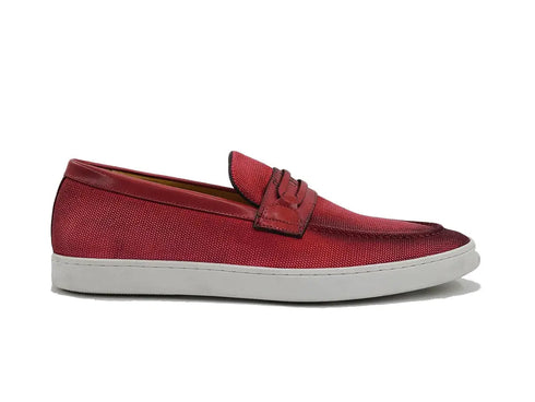 Embossed Leather Strap Linen Sneaker Carrucci