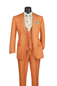 Renaissance Collection - Regular Fit Glen Plaid 3 Piece Suit Rust