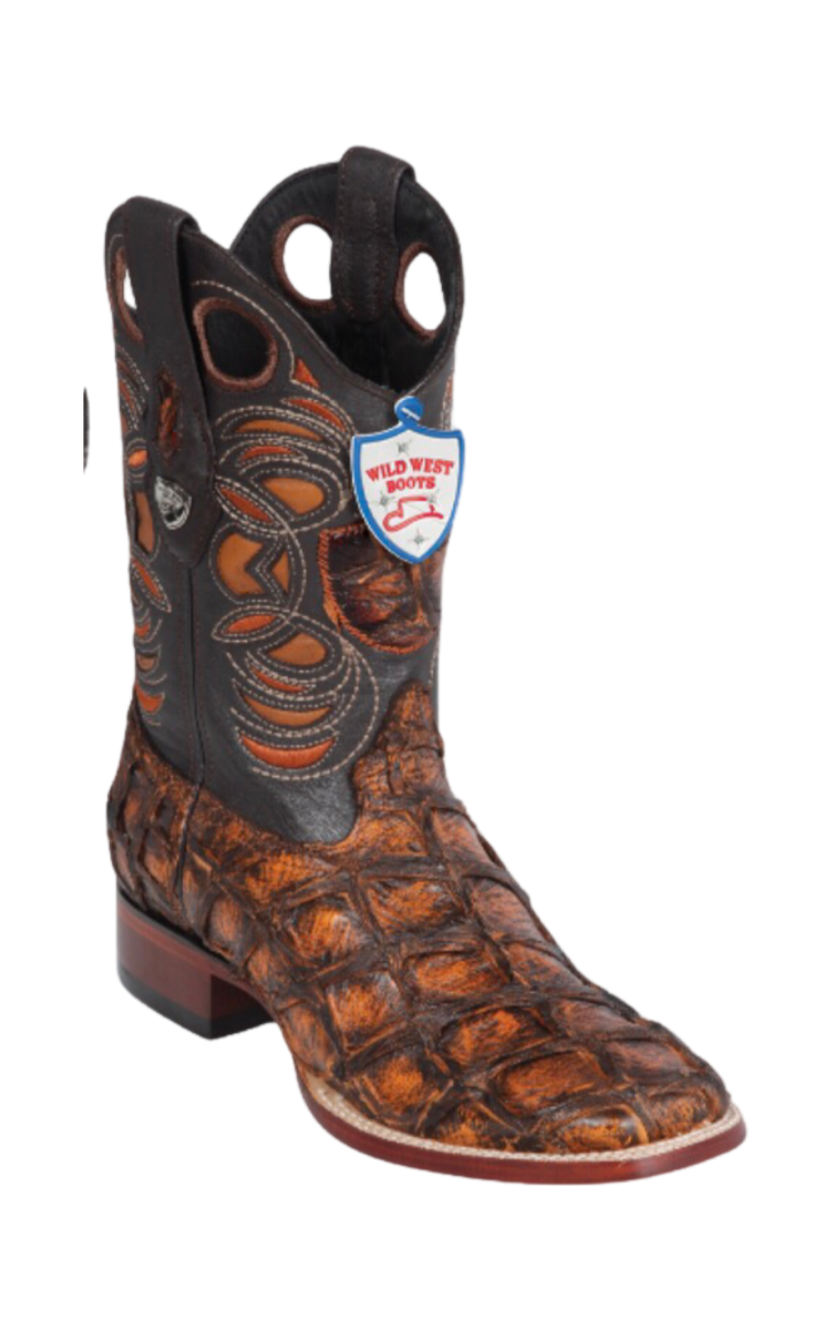 Botas Cortas de Pirarucu Original Punta Europea Color Cafe Rustico - Los Altos Boots