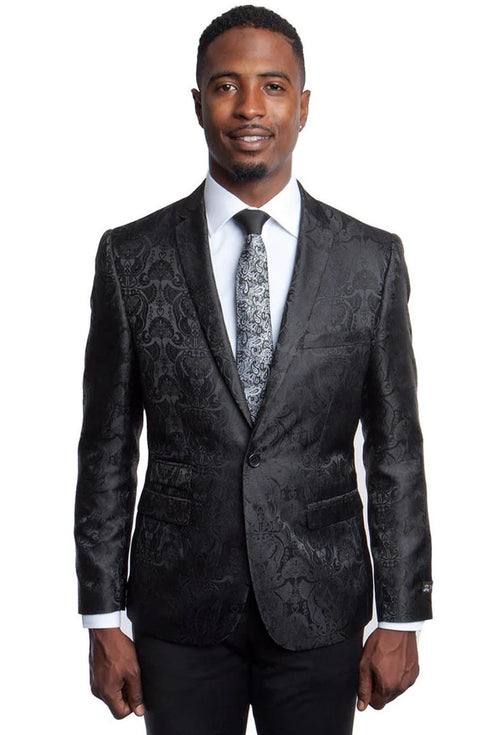 Mens Black Sport Coat - Men's Slim Fit Two Button Blazer In Black Paisley