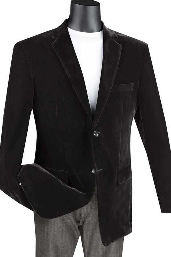 Mens Black Sport Coat - Mens 2 Button Regular Fit Velvet Blazer In Black