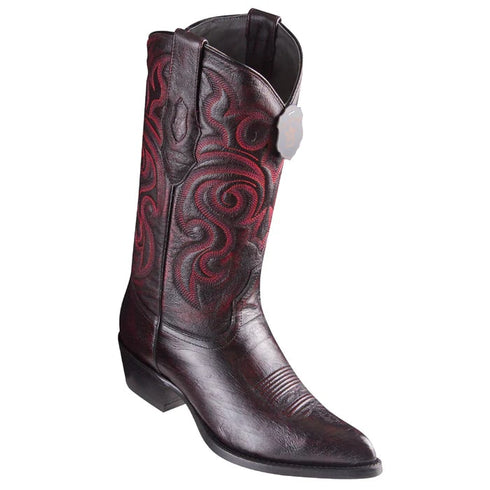 J Toe Cowboy Boots - J Toe Western Boots - Los Altos Boots - Mens Dress Cowboy Boot - Low Priced Black Cherry Ostrich Belly Cowboy Boots J-Toe- in Black Cherry