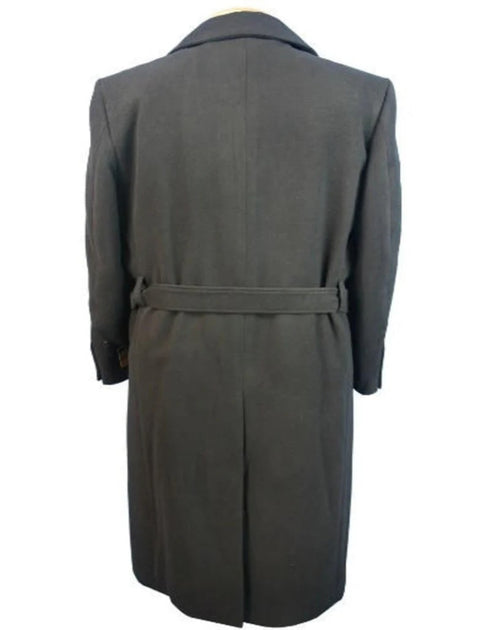 Mens Black Full Length Wool Belted Topcoat Falcone Long Coat