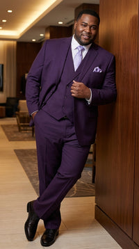 Men’s Purple 2 Button Fashion Suit with Double Breasted Vest, Formal Wedding Prom Dress Suit