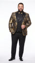 Men’s Black and Gold Floral Jacquard 3 Piece Suit, Modern Fit Tuxedo with Matching Bow Tie for Weddings and Prom