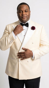Men’s Ivory Double-Breasted Tuxedo Dinner Jacket – Cream Off-White Wedding, Prom and Black-Tie Blazer