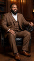 Men’s Brown Sharkskin 3-Piece Suit – Regular Fit Single-Breasted Wedding, Business and Formal Suit