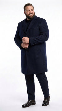 Men’s Navy Blue Bravo Top Overcoat, 4 Button Wool Blend Formal Winter Dress Coat