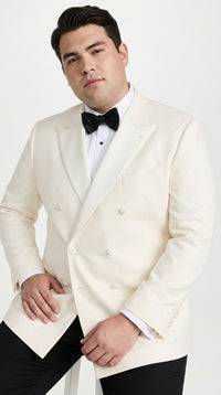 Men’s Ivory Double Breasted Tuxedo Dinner Jacket, Cream Off White Formal Wedding Blazer