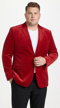 Men’s Red Velvet Big and Tall Blazer, Affordable Clearance Formal Sport Coat for Prom and Parties