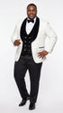 Marco Lorenzo Premium White Paisley 4 Piece Suit with Black Velvet Shawl Lapel and Matching Bow Tie