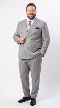 Men’s Light Grey Double Breasted Suit, Classic Fit Silver Gray Luxury Wedding Business Suit