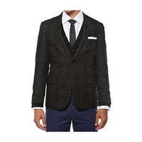Ferrecci Mens Plaid Slim Fit Charcoal Vested Blazer Dinner Jacket