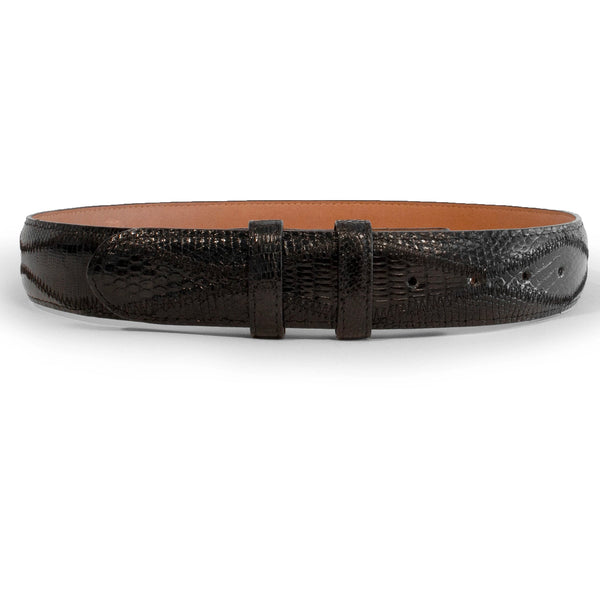 Mens Ferrini 1½" Lizard Patchwork Dress Belt in Black