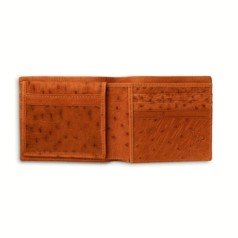 Mens Full Ostrich Quill Billfold Wallet in Cognac