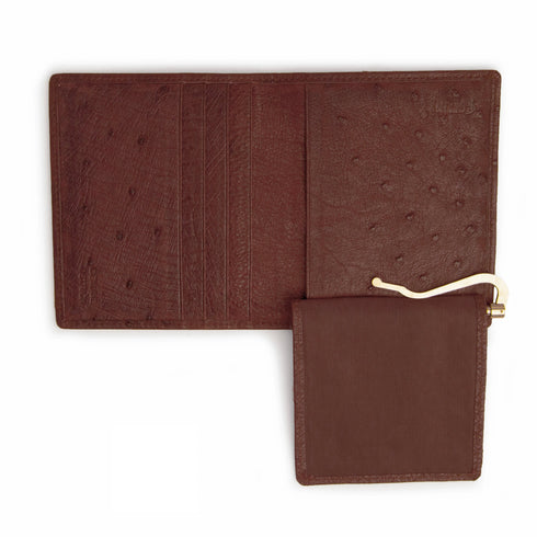 Mens Full Ostrich Quill Money Clip Wallet in Brown