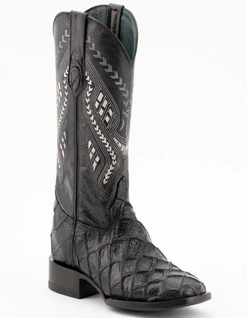 Ferrini Bronco Men's Print Pirarucu Fish Boots Handcrafted Black