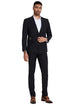 Mens French Front Peak Lapel Strapped Slim Fit Suit in Black