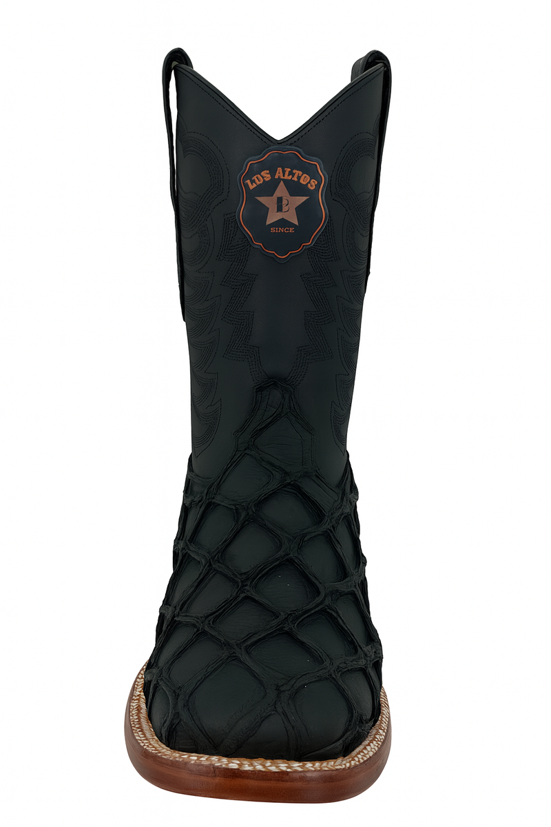 Los Altos Men's Black Matte Genuine Pirarucu Wide Square Toe Boot ...