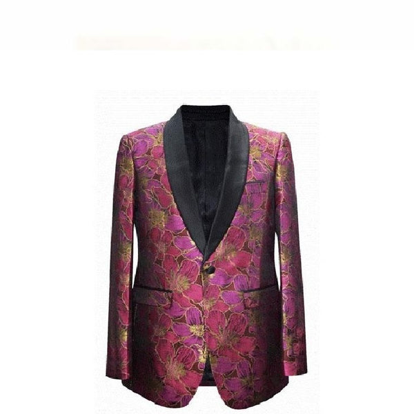 Fuchsia Paisley Floral Shawl Lapel Sportcoat