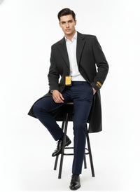 Mens Full Length Wool and Cashmere Overcoat - Winter Topcoats - Black Coat