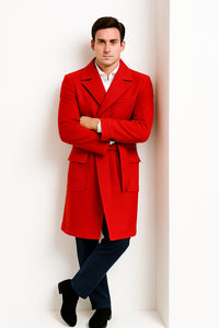 Full Length Overcoat - Wool Belted Topcoat Red peacoat - Long red coat