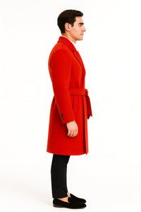 Full Length Overcoat - Wool Belted Topcoat Red peacoat - Long red coat