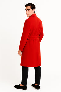 Full Length Overcoat - Wool Belted Topcoat Red peacoat - Long red coat