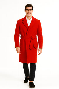 Full Length Overcoat - Wool Belted Topcoat Red peacoat - Long red coat
