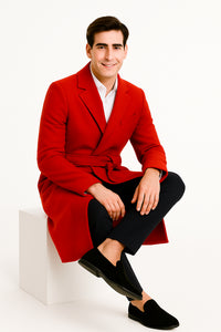Full Length Overcoat - Wool Belted Topcoat Red peacoat - Long red coat