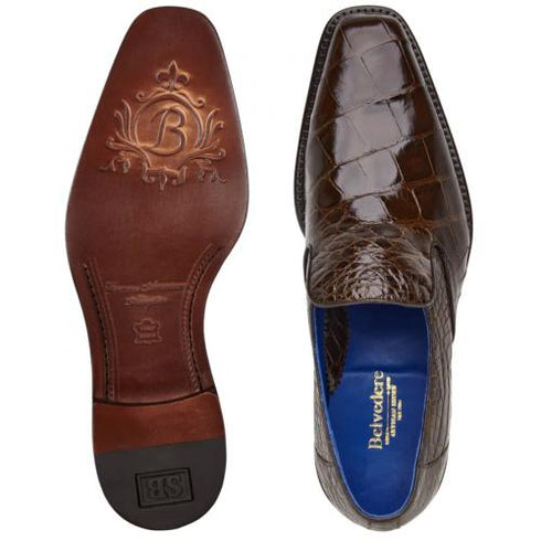 Belvedere Genova Chocolate Brown Genuine Alligator Slip-On Shoes