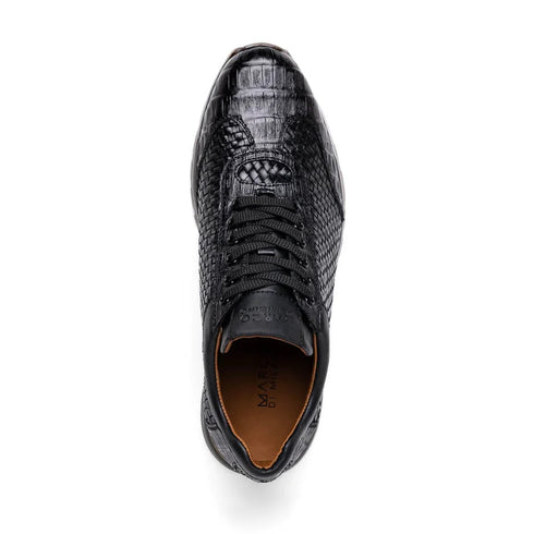 Marco Di Milano Roma Men's Shoes Black Genuine Caiman Crocodile / Woven Leather Fashion Sneakers